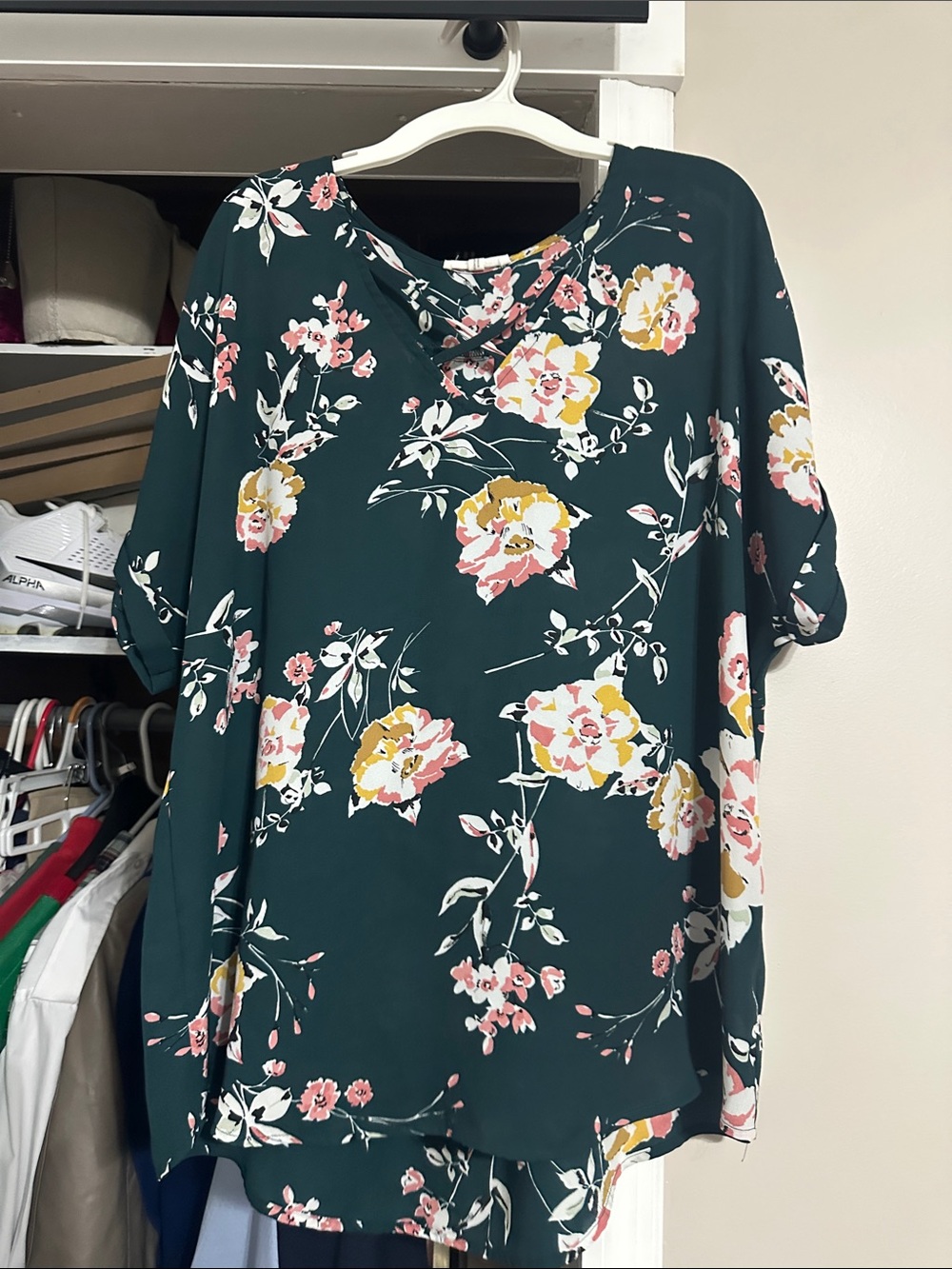 Maurices Deep Teal Floral Crisscross Neck Blouse
